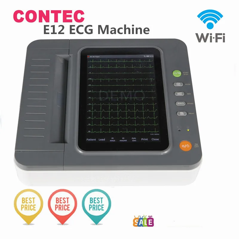 

CONTEC Digital 12 Channel/Lead EKG+PC Sync Software WiFi Color HD Display Touch Screen E12 Electrocardiograph ECG Machine