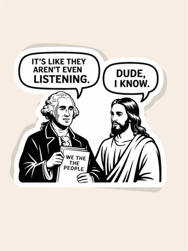 10 pegatinas divertidas de memes sarcásticos religiosos y políticos - Pegatina estética retro en blanco y negro con la frase 'Dude I Know' de Jesús