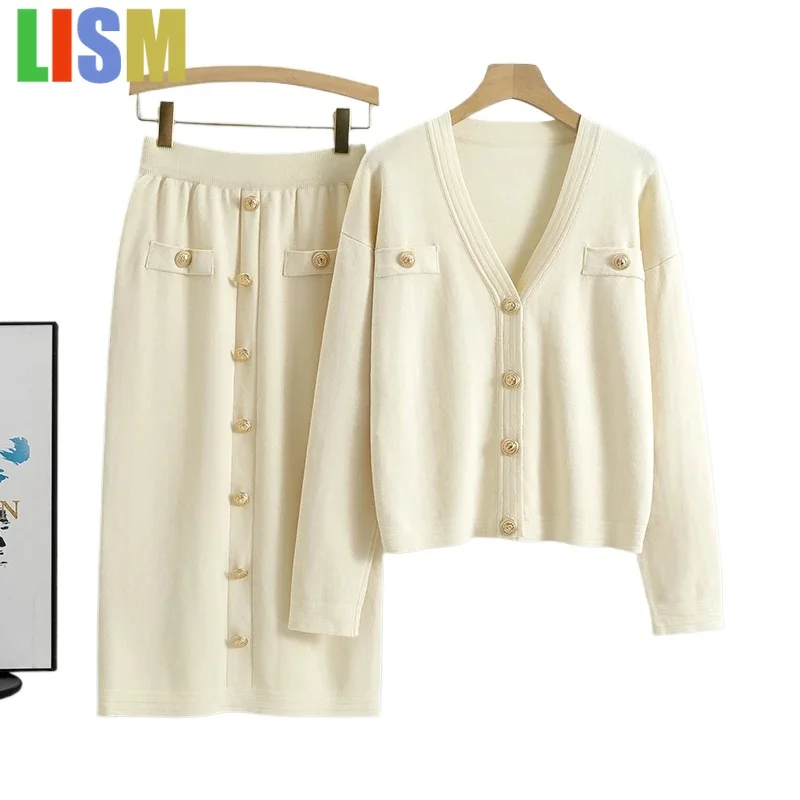 

LISM winter outfit Elegant Knit Blazer Skirt Set Women 2 Piece Matching Set Vintage Knitted Two Piece Women Set Korean 2025
