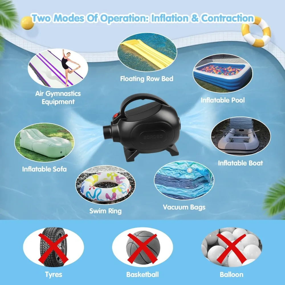 Electric Air Pump for Inflatable Pool Toys, Portable High Power Quick-Fill air Mattress, Boat, Raft, Inflator/Deflator with 4