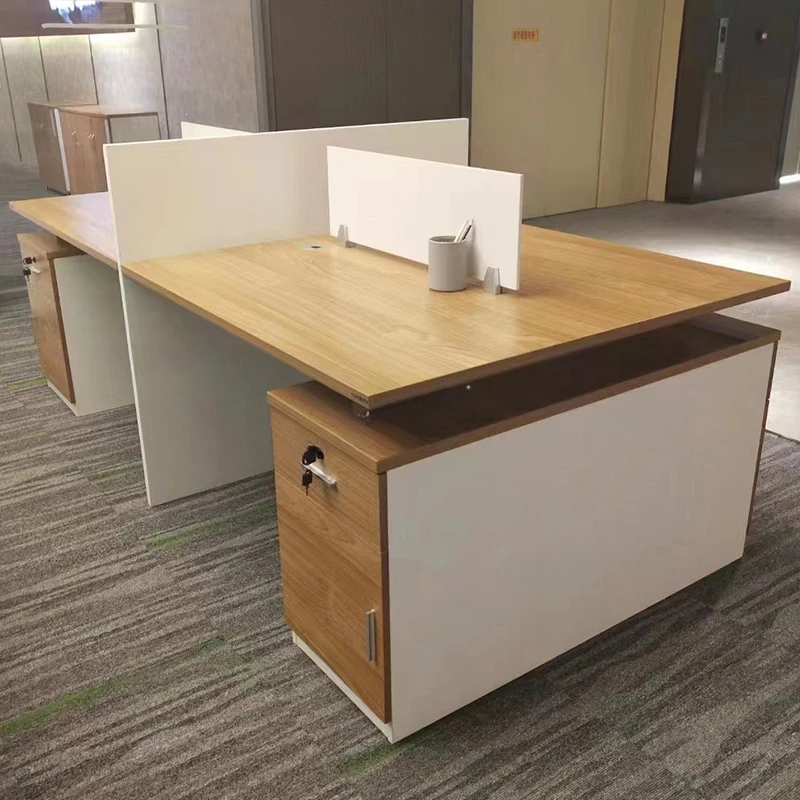 A minimalist modern two person computer stand with a desk and chair combination for two people, four people,