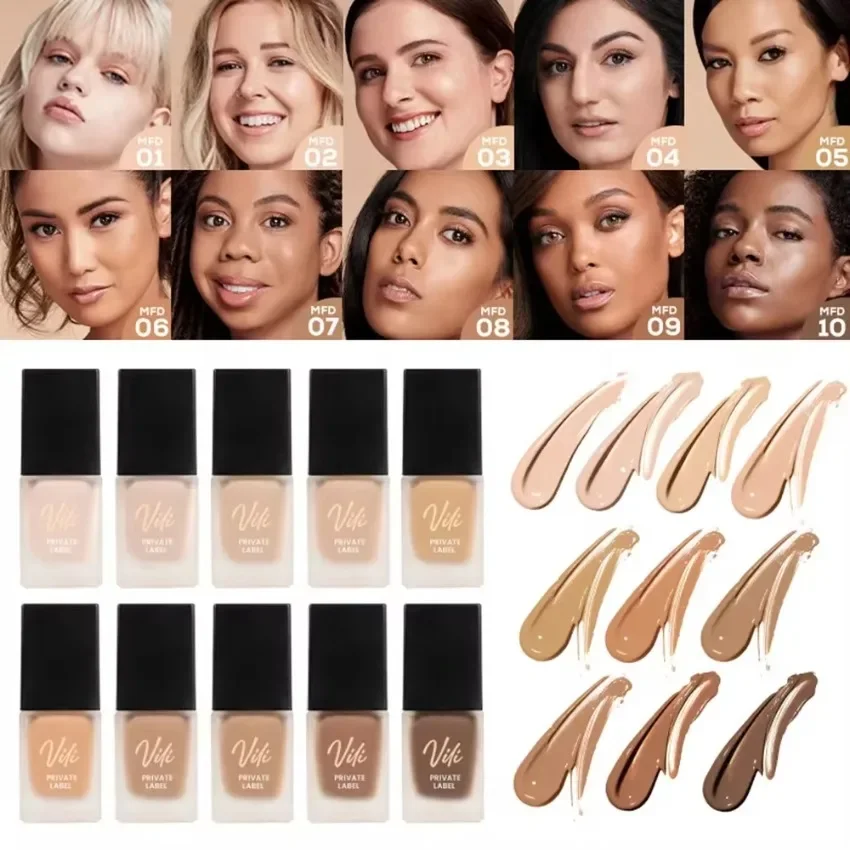 Custom 10colors Watery Liquid Foundation Long Lasting Easy To Apply Lightweight Natrual High Coverage Concealer Brighten Makeup