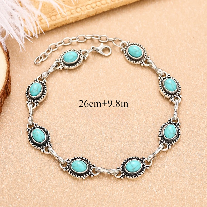 New Fashion Versatile Retro Ethnic Style Feet Chain Alloy Imitation Turquoise Feet Decoration Women\'s Festival Party Accessories