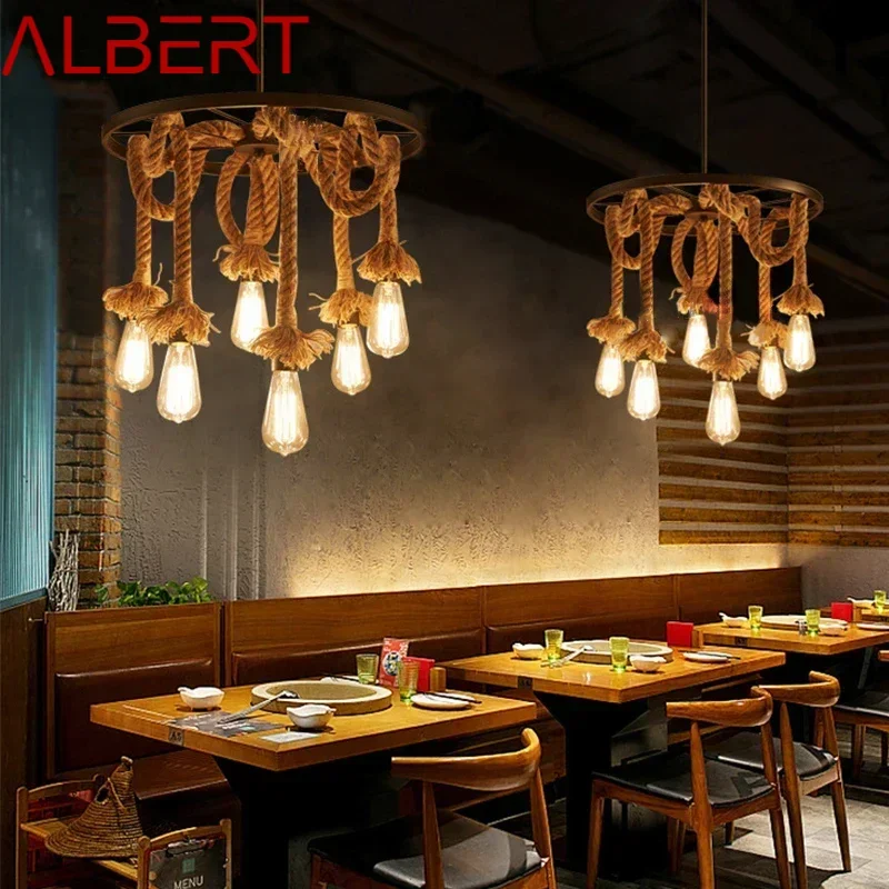 ALBERT American Style Retrohemp Rope Chandelier Nostalgic Loft Industrial Style Internet Cafe Restaurant Hot Pot Shop Pendant