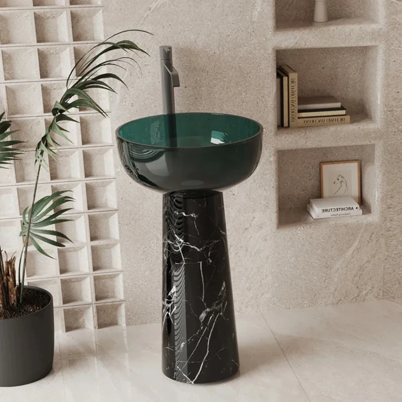 Green transparent natural marble floor standing wash hands, face, wash basin, column basin, bathroom cabinet, bathroom cabinet