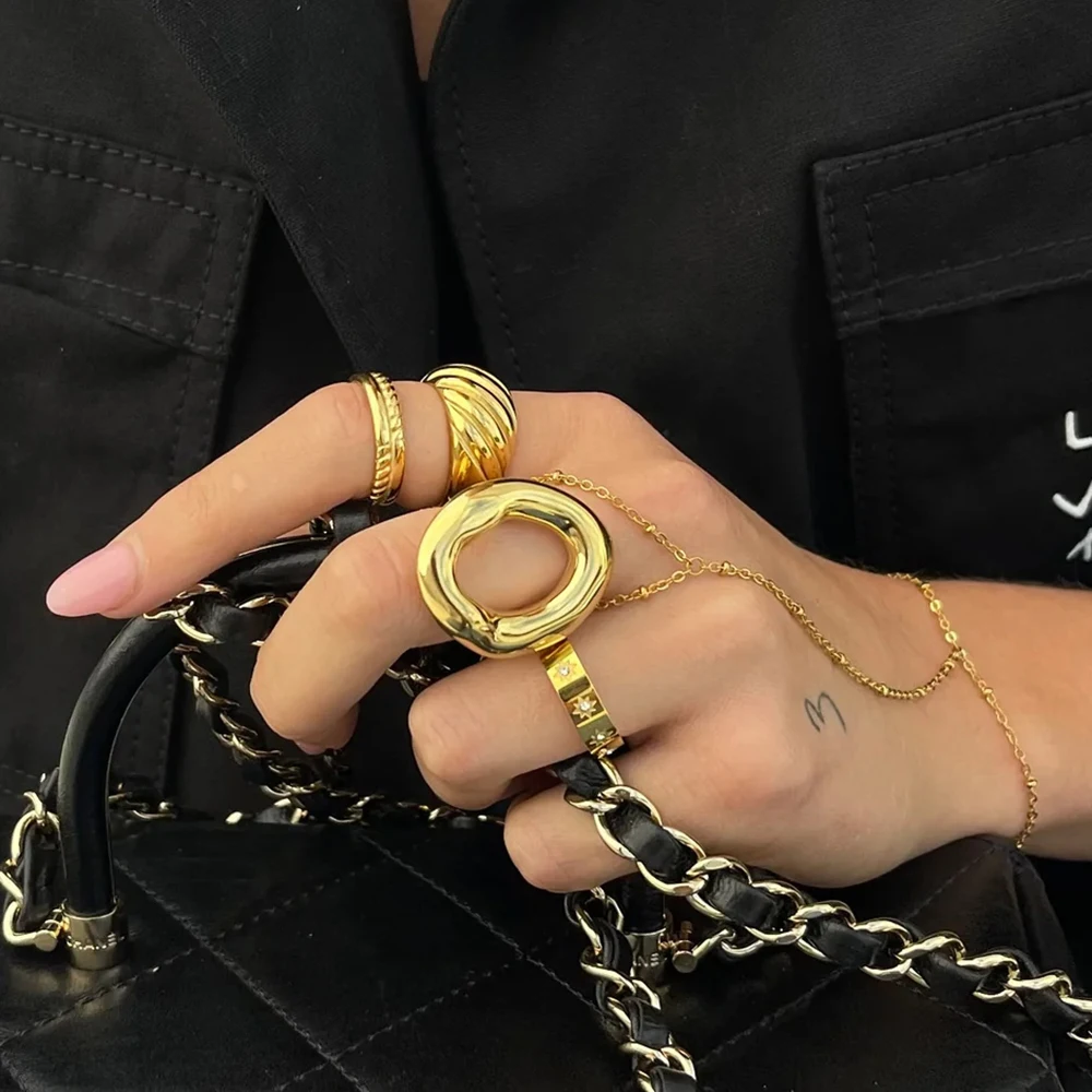 Anillo de fundición hueca ovalada de acero inoxidable Yori, anillo elegante de Metal Celestial para mujer, joyería de acero inoxidable para mujer, regalo nuevo