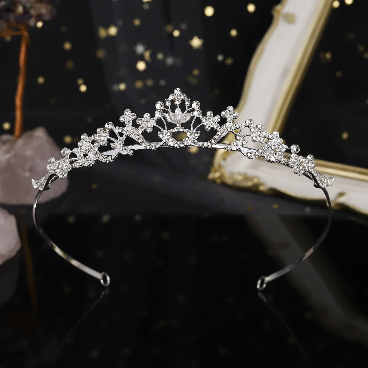 Fashion Alloy Flower Crown Hair Accessories For Women Sparkling Rhinestone Tiara Headpiece Party Jewelry Hairband  As Gifts
