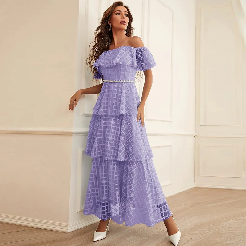 ZG-21832 Women's Dress 2023 Long Skirt High Waist Off Shoulder One Piece Collar Cake Skirt