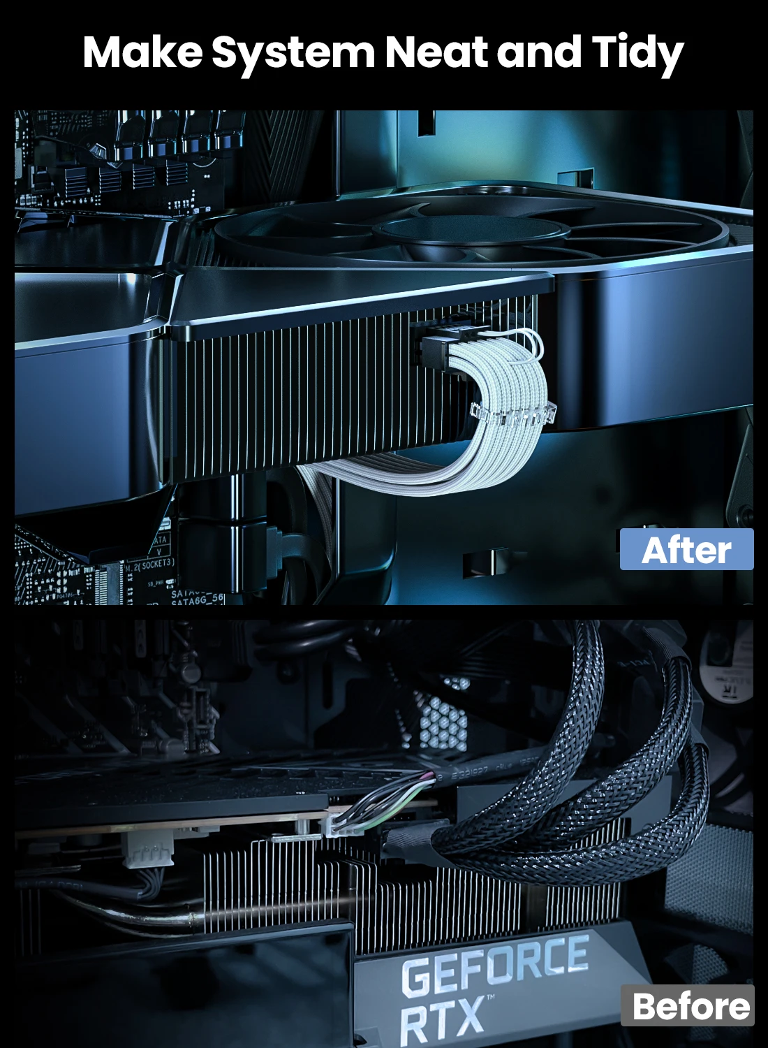 كابل تمديد Fasgear ذكر إلى PCI-e 5.0 أنثى بأكمام 1 قدم 12VHPWR متوافق مع سلسلة RTX 3090 Ti و4000 و5090 5080 5070Ti