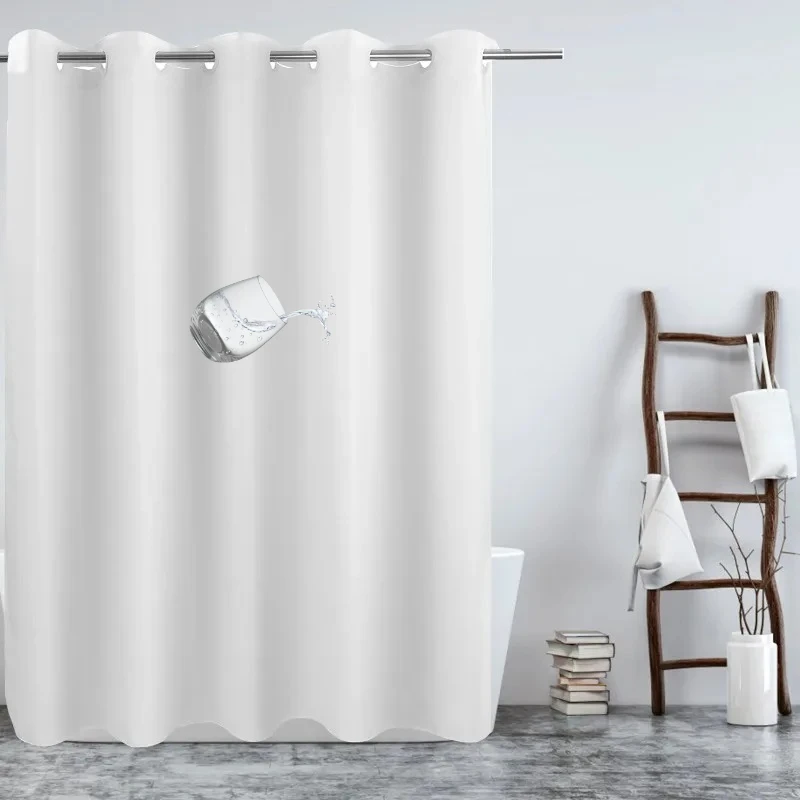 

Белые занавески для душа, однотонная занавеска для ванной комнаты, полиэфирная ткань, моющаяся водонепроницаемая перегородка, занавеска для ванны с крючками