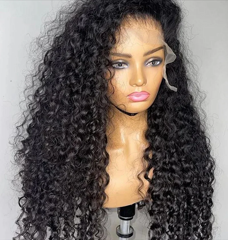 Soft 26Inch Long 180Density Black Kinky Curly Lace Front Wig For Black Women BabyHair Heat Resistant Preplucked Daily Glueless