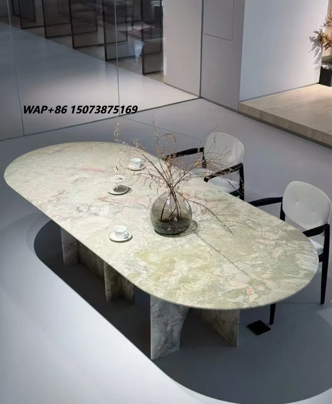 Custom Cut Breccia Rosa Oval Marble Dining Table Exclusive Modern Luxury Stone for Villa Hotel Decor Premium Home Furniture