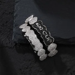 Hip Hop Full Bling CZ Teeth Grillz Caps Brass Cubic Zircon Iced Out Charm Grills For Men Women Jewelry Xmas Gift