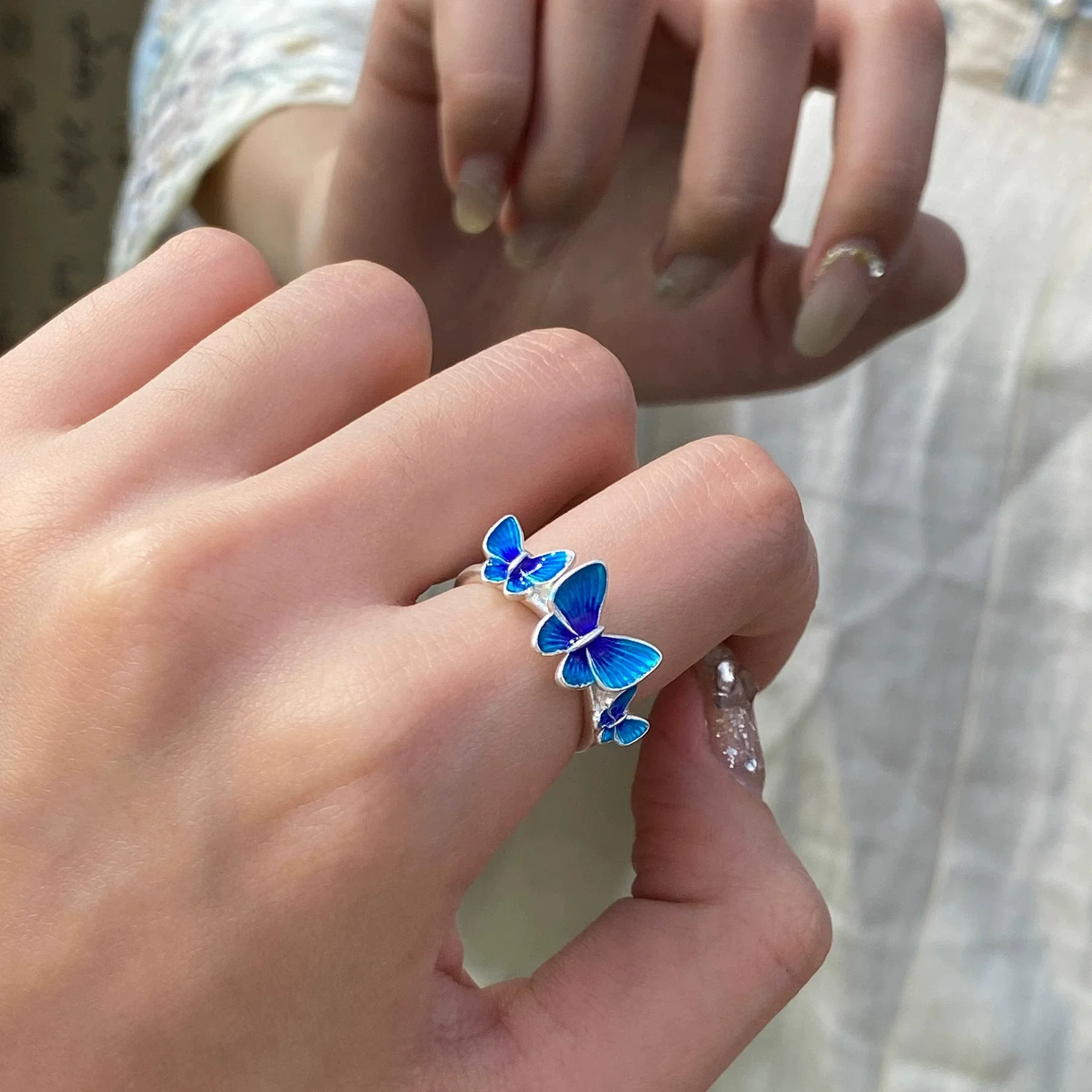 

French Style Delicate Butterfly Enamel Adjustable Finger Rings For Women Girl Fashion New Jewelry Accessories Gift Party