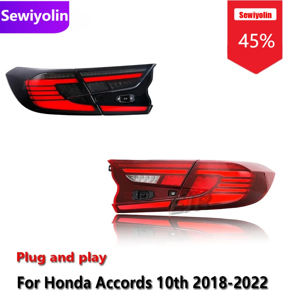 

Автомобильные светодиодные задние фонари DRL в сборе для HONDA Accords 10th 2018-2022, авто противотуманные фары DRL, стоп-сигналы поворота Plug and Play