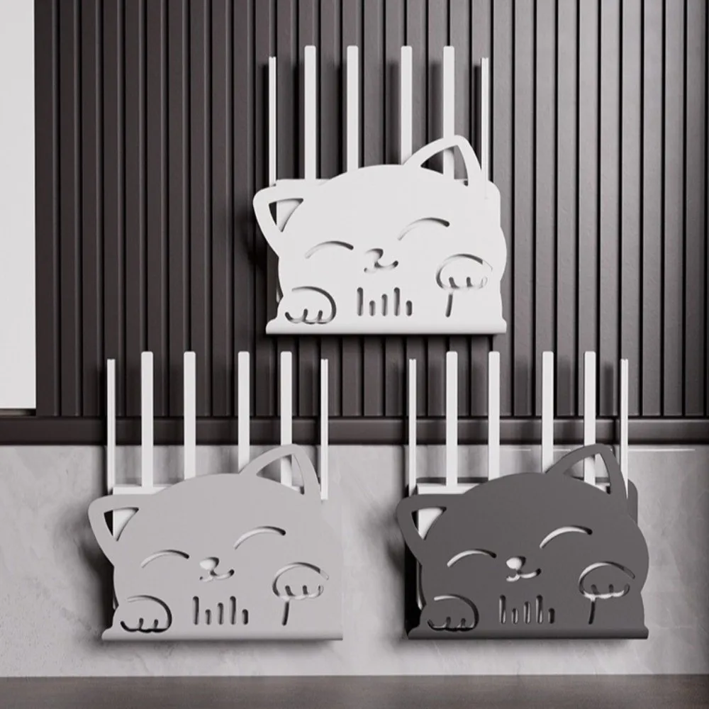 Decoration Plastic Router Stand Cat-Themed Wall-mounted Set-Top Box Hidden Organizer Home