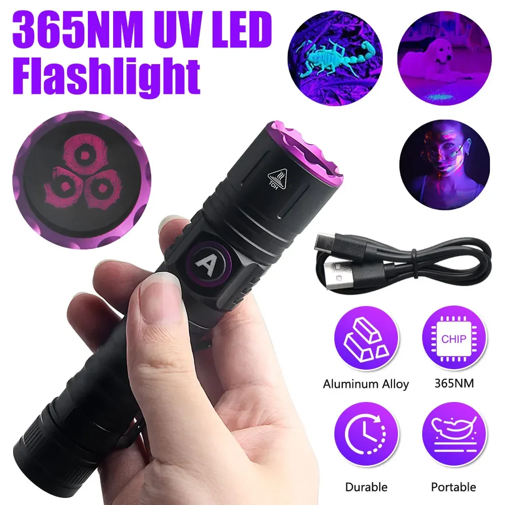 15W UV 365nm Torch High power Blacklight Flashlight Invisible Ink Marker Cat Dog Urine Tinea Money Scorpion Fluorescence Light