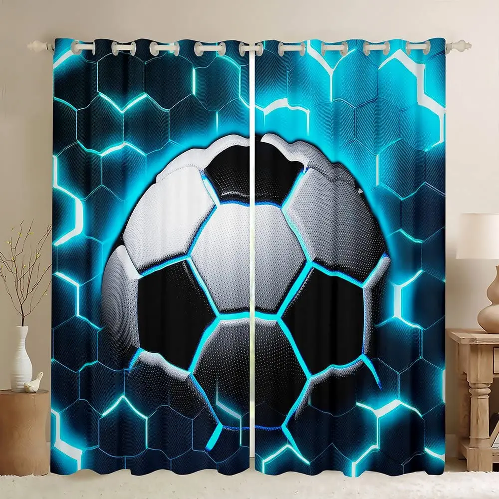 Basketball Curtains for Bedroom Living Room 3D Ball Court Window Treatments Decorative Sports Theme Drapes Competitive Curtain