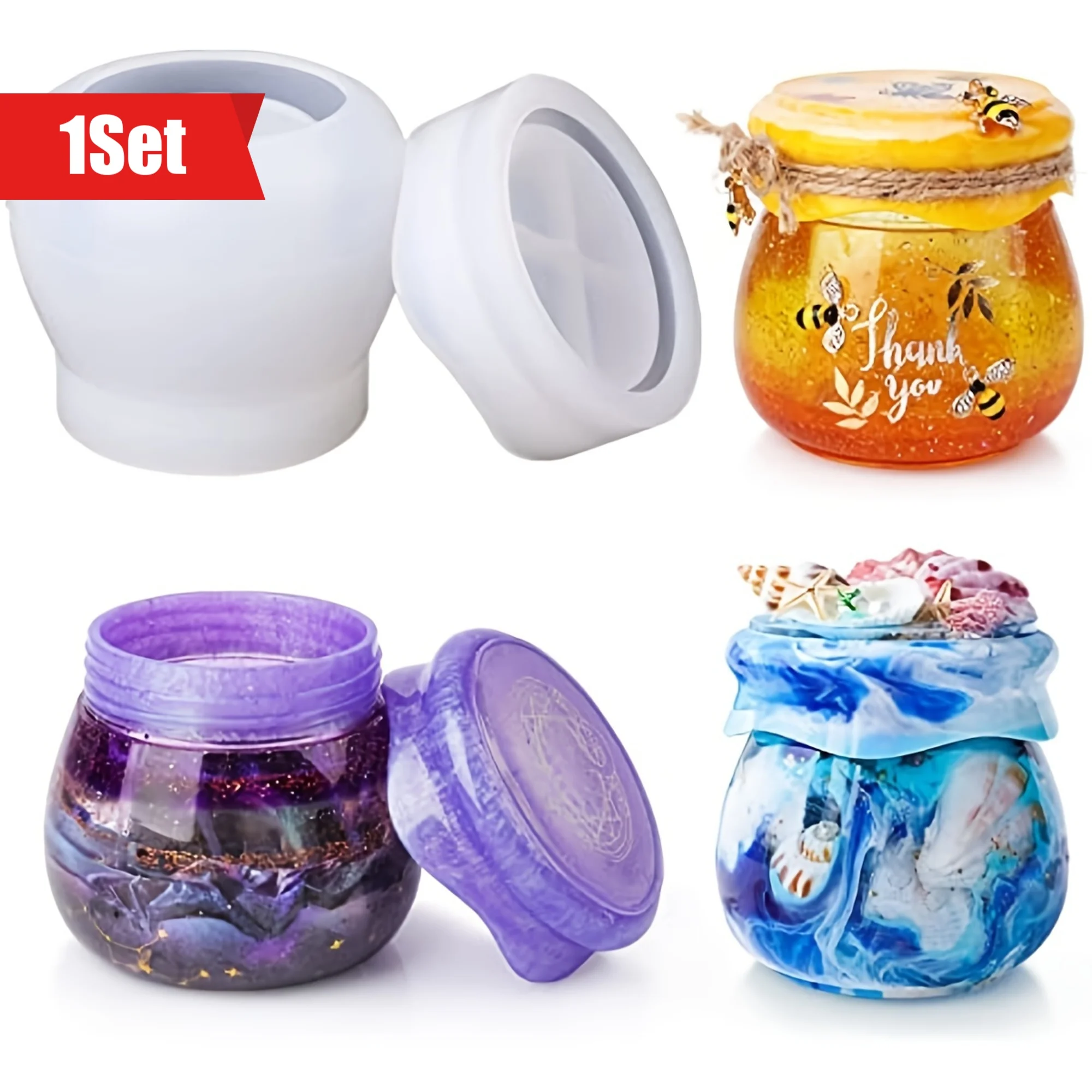 1 set of silicone resin molds, including a covered pudding jar mold, for creating resin-cast crafts, flower pots, and Christmas