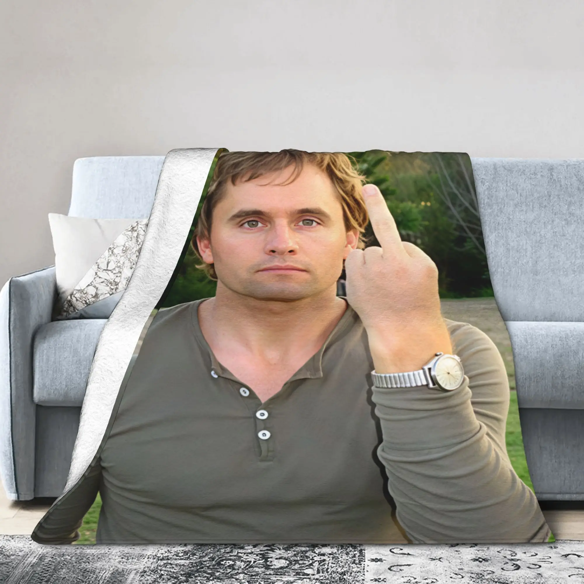Charlie Kirk Middle Finger Outdoor Portrait Blankets Warm Plush Throw Blanket For Bedroom Picnic Flannel Bedspread Bed Cover