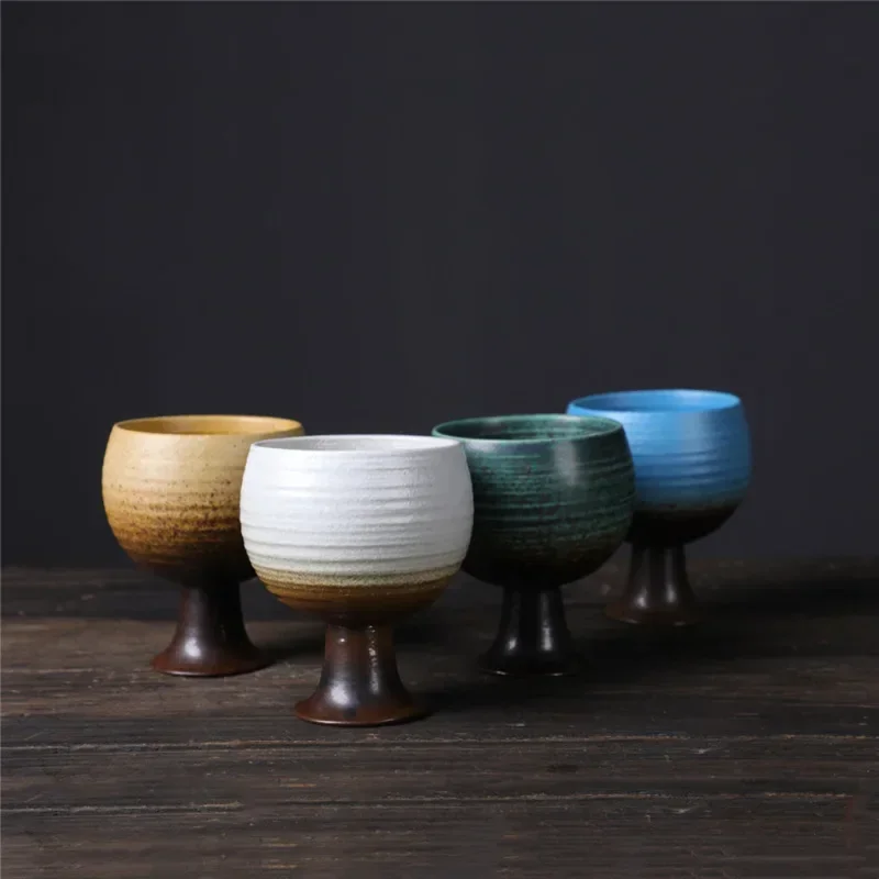 2pc Vintage Ceramic Cup Small Capacity Stemware Wine Glass High Appearance Level Mugs Coffee Cups To Enhance The Style