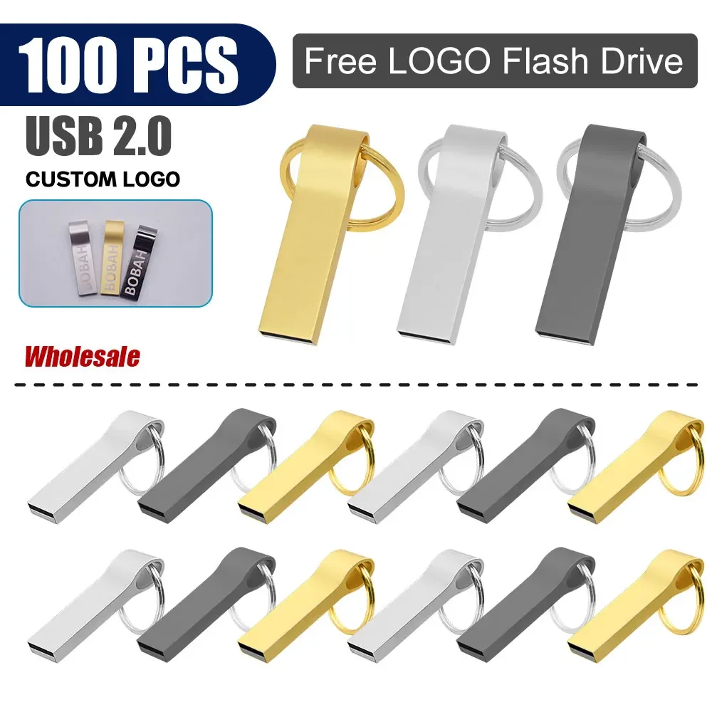 

100PCS/Lot Hot Sale Metal USB Flash Drive High Speed cle usb 4G 8GB 16GB 32GB Pendrive 64GB 128GB 2.0 Fashion Gift USB Stick