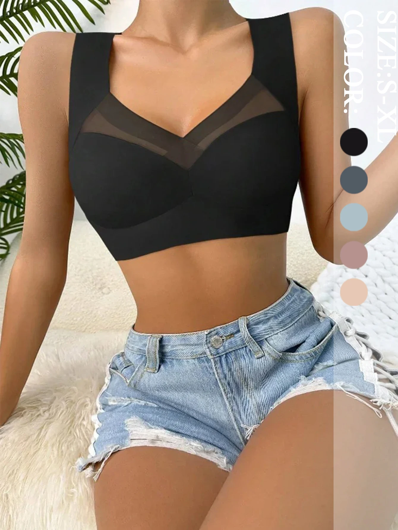 2/3/4/5PCS Set Women Sexy Bras Full Cup Sports Top Soft Seamless Brassiere Sexy Lingerie V Neck Intimates Vest Underwear Bra image 3