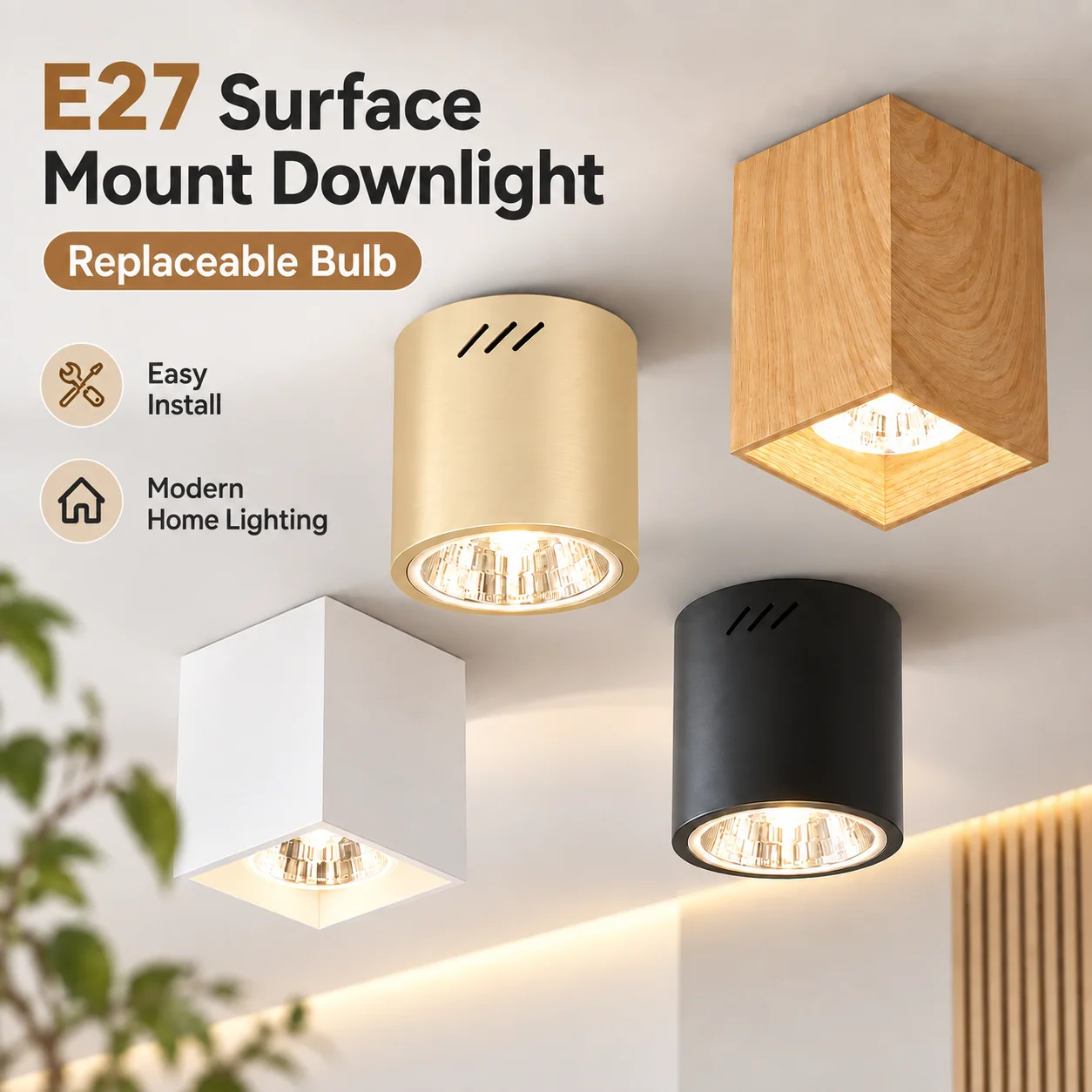 Nordic Modern Surface Mounted Downlight LED Bedroom Lamp Indoor for Living Room Corridor E27 Ceiling Light Spotlight Decor