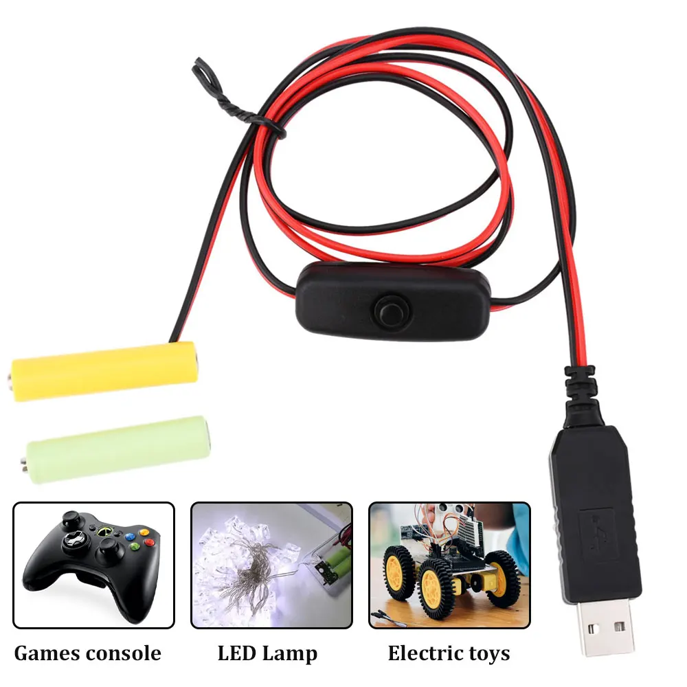 Universal 3/4.5/6V AA AAA Battery USB Power Supply Replaced AA/AAA Battery Replacement Cable for Clock Toy Light LED With Switch