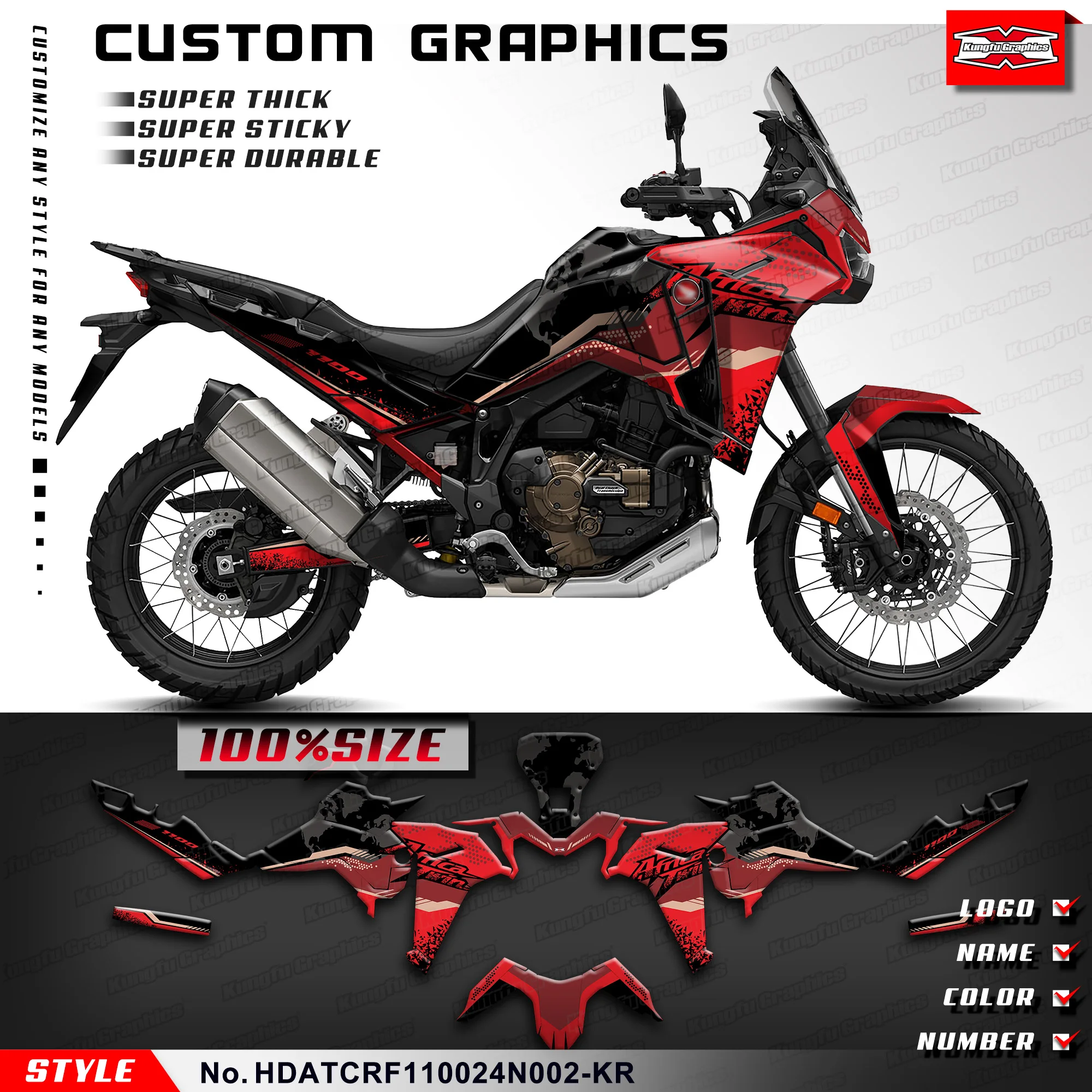 

KUNGFU GRAPHICS Motorcycle Stickers Adhesive Decals for Honda Africa Twin CRF1100L 2024 2025, Rebuild, HDATCRF110024N002-KR