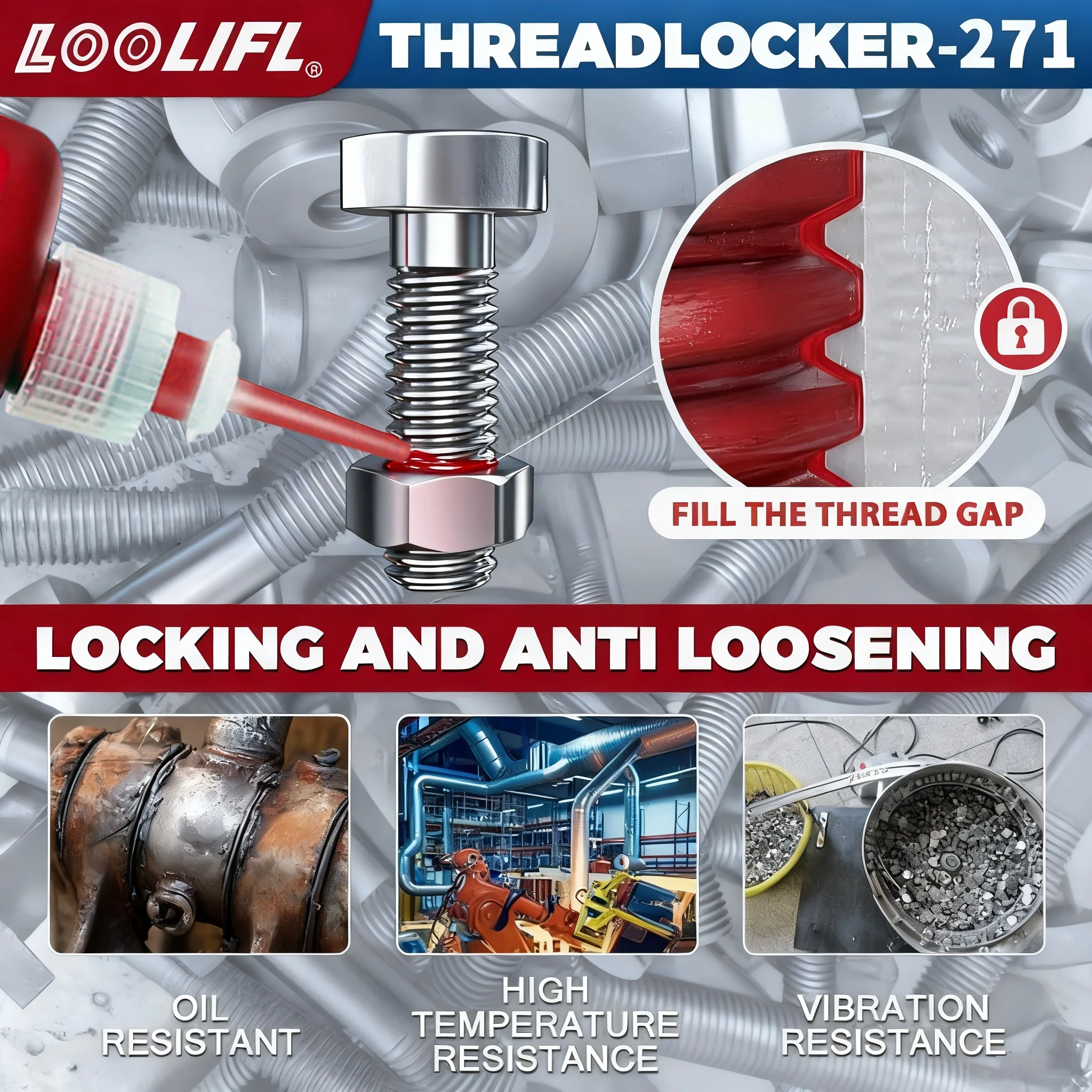 LOOLIFL 2025 Perekat Benang Merah Baru - Kekuatan Tinggi. 50ml/10ml untuk Pengunci Baut/Mur & Pengikat Logam Otomatis