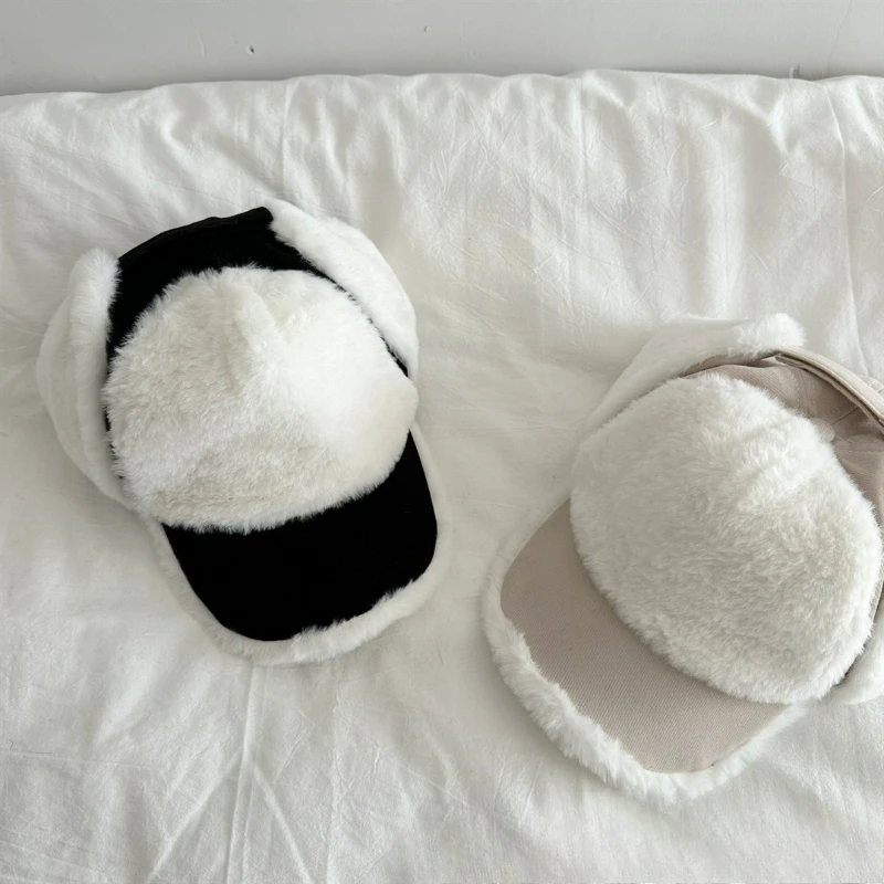 

Thick Plush Spliced Wide-Brim Duckbill Trapper Hat Korean Style Earflap Baseball Cap Unisex Warm and Versatile Cold-Resistant