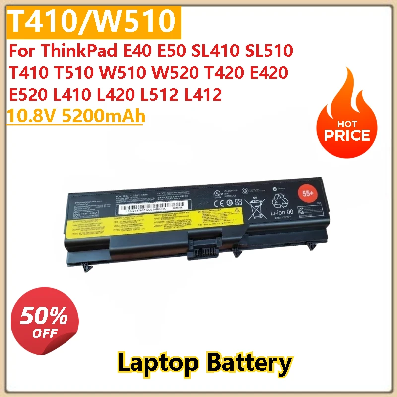 

100% New 10.8V 5200mAh Laptop battery For Lenovo ThinkPad L510 L512 L520 T420 W510 W520 SL410 SL410k SL510 T410 T510 T510i T520