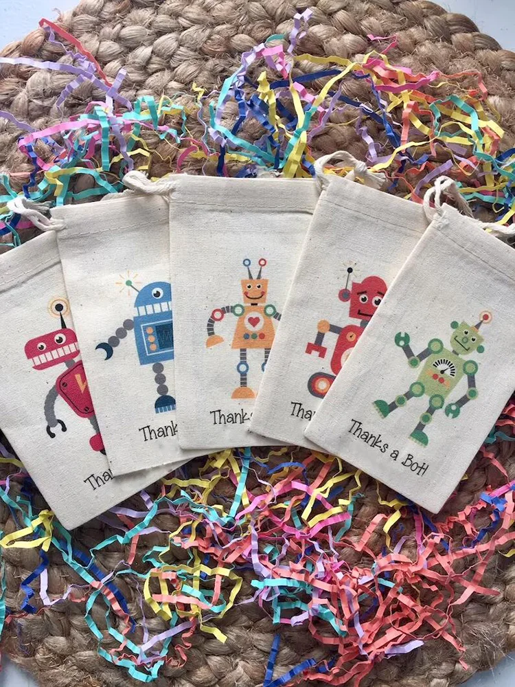 5pcs thank you candy gift Favor bags Robot themed kid boy girl happy birthday Party baby shower decoration kindergarten supplies