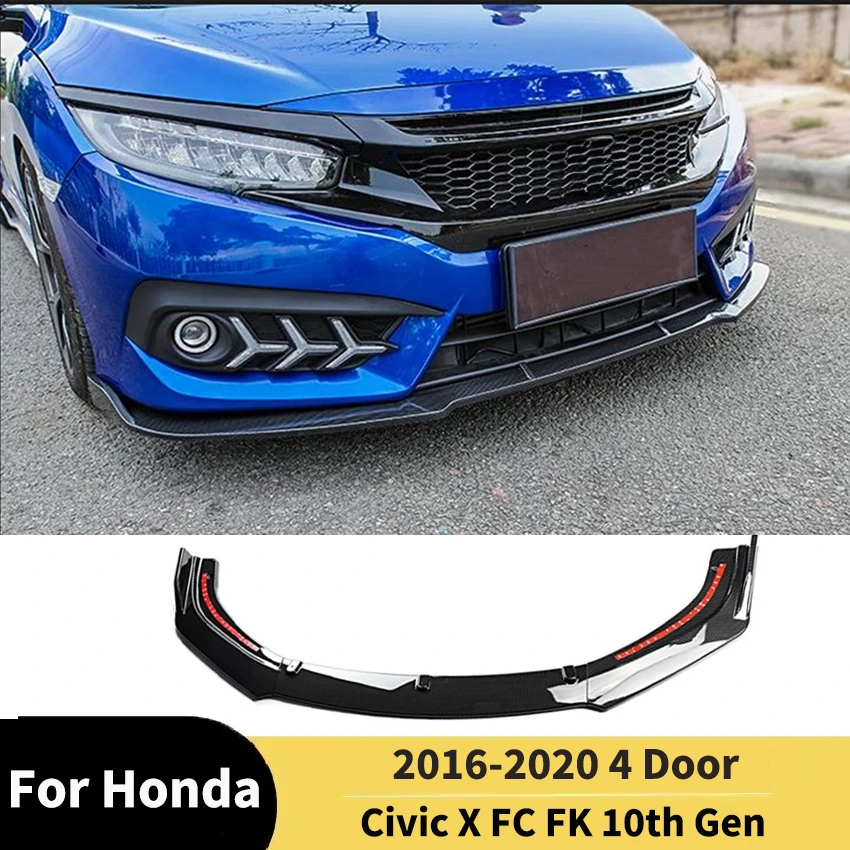 

Front Lip Splitter Body Kit Front Shovel Skirt Board Spoiler Accessories for Honda Civic X FC FK 10th Gen 2016-2020 4 Door Sedan