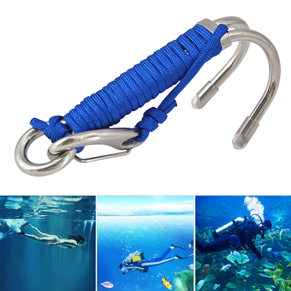 Double Head Dive Underwater Hook Wear-Resistant Drift Reef Hook Stainless Steel Spiral Coil Lanyard Hook Rope Outdoor Accessorie