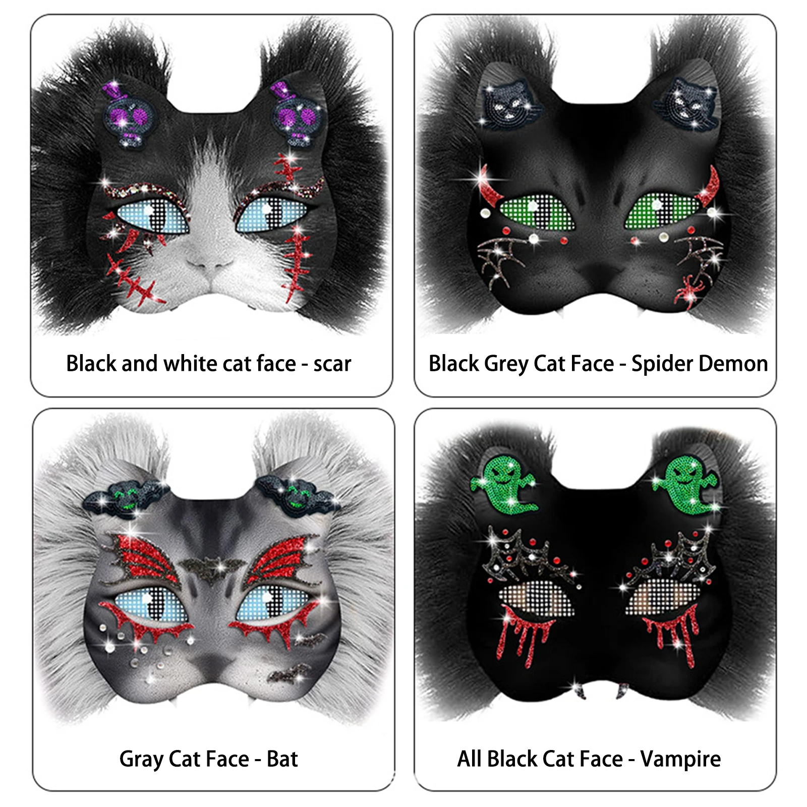 

1Set DIY Cat Mask Kit Animal Cosplay with White Cat Mask Faux Fur Sequin Cloth Sticker Felt Kids Adult Halloween Christmas Gifts