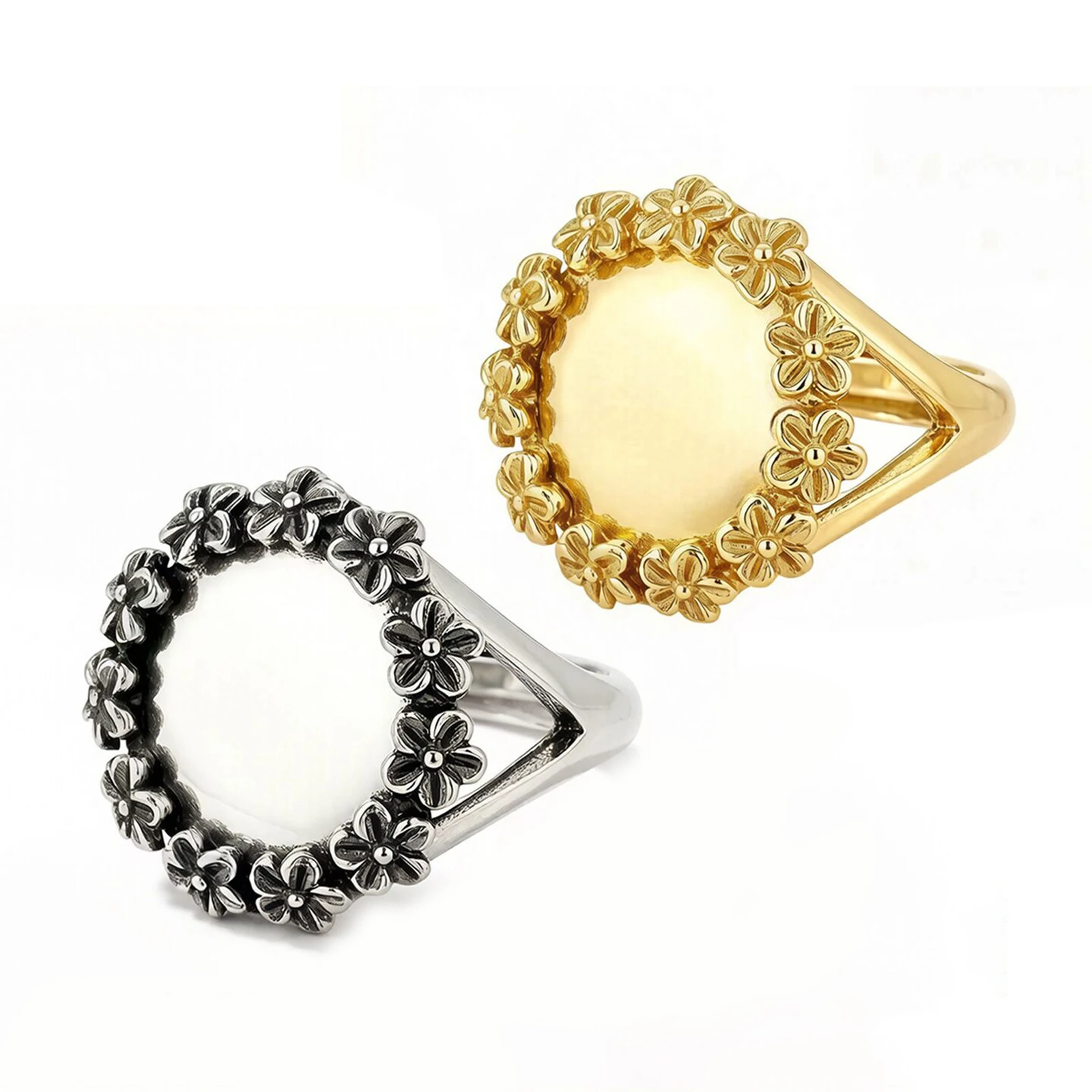 2Pcs/lot Flower Copper Ring Base Blank Fit For 14mm Round Cabochon Mounting DIY Ring Charm Jewelry Making