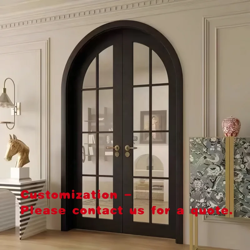 custom.Customized French Retro Style Wrought Iron Gate Anti-theft Double Door Chocolate Arch-Shaped Opening Courtyard