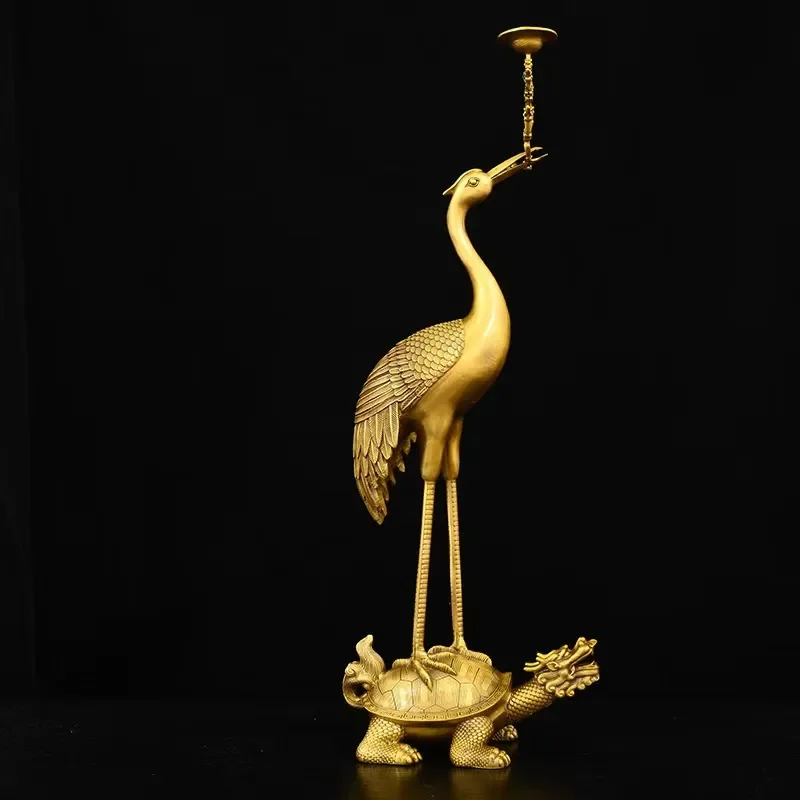 Solid Brass Dragon Turtle Candle Holder Pair Vintage Crane Wax Stand Home Decor Buddhist Altar Accessories Long Taper Stick