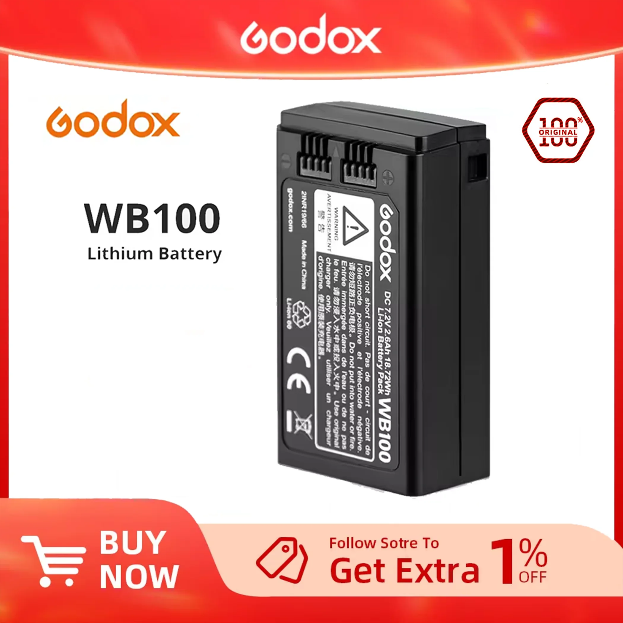 

Литий-ионный аккумулятор Godox AD100PRO WB100 для Godox V1 V1C V1N V1S V1F V1O AD100PRO Flash Speedlites