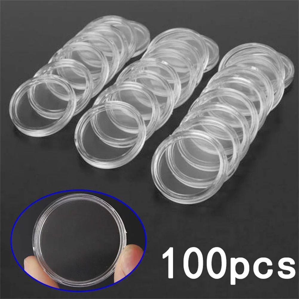 Simplify Your Collection Management with This Pack of Transparent Round Plastic Capsule Holders Totaling to 100 Pcs