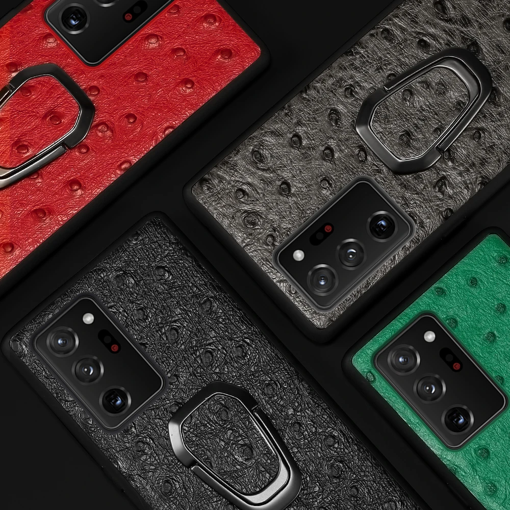 

LANGSIDI Magnetic Bracket Ostrich Leather Case For Galaxy Note 20 ultra Samsung S20 Plus s10 lite a51 a71 ring holder cover