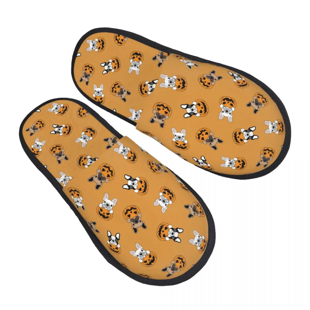 Custom French Bulldog Halloween Pattern House Slippers Women Soft Memory Foam Slip On Spa Slipper Shoes