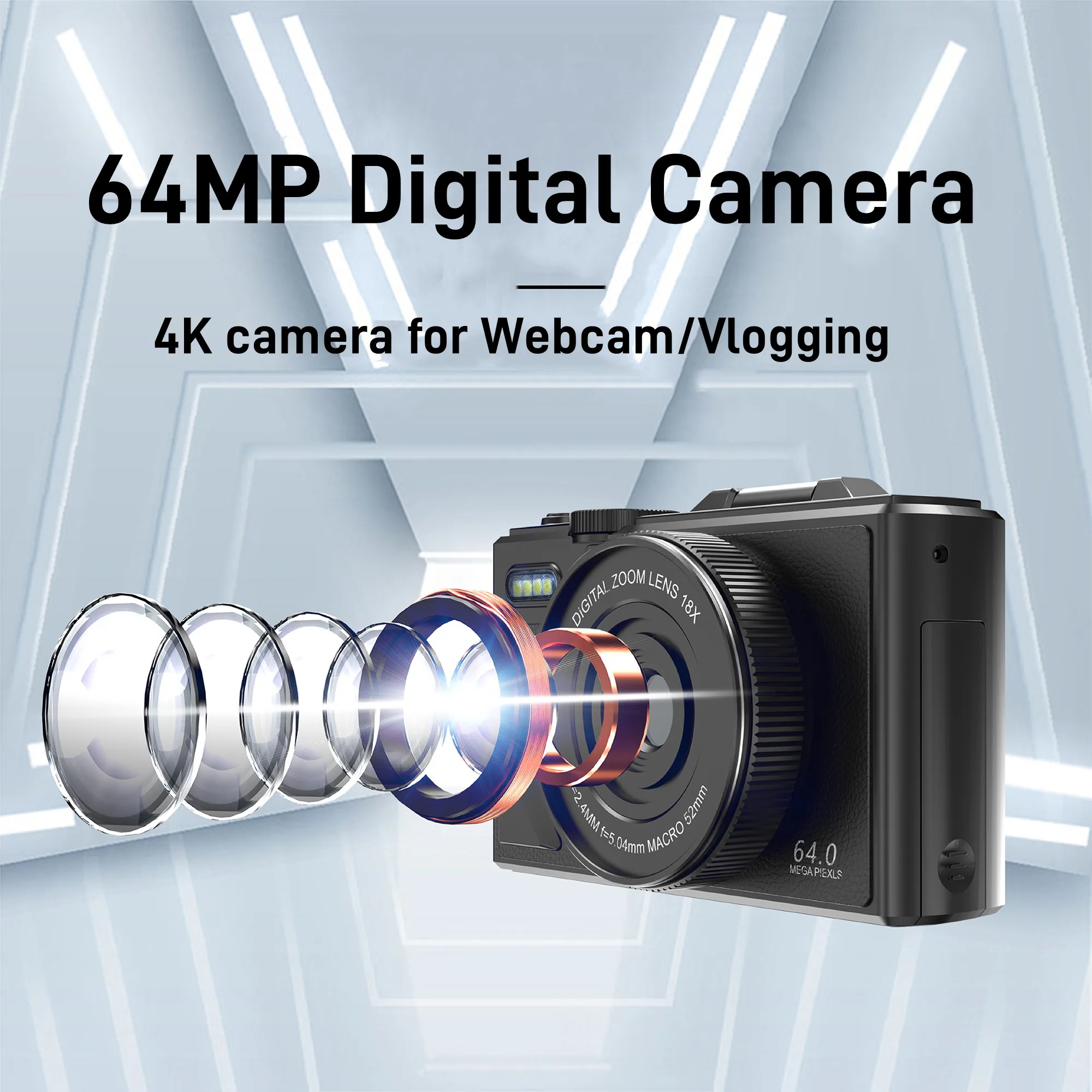 64MP Digital Camera for Photography 4K Video Vlogging Camcorder YouTube Webcam Cameras 18X Digital Zoom Camera 3