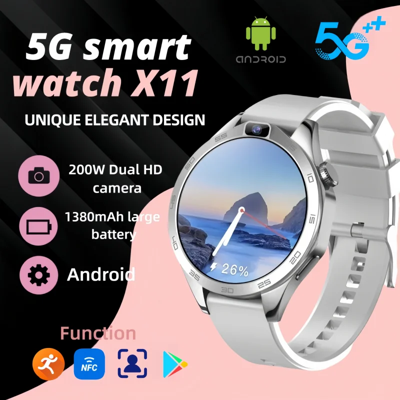 

X11 4G Android умные часы 1,85-дюймовый аккумулятор емкостью 1380 мАч, 200 Вт, двойные HD-камеры, GPS, Wi-Fi, пульсометр, загрузка приложения, умные часы