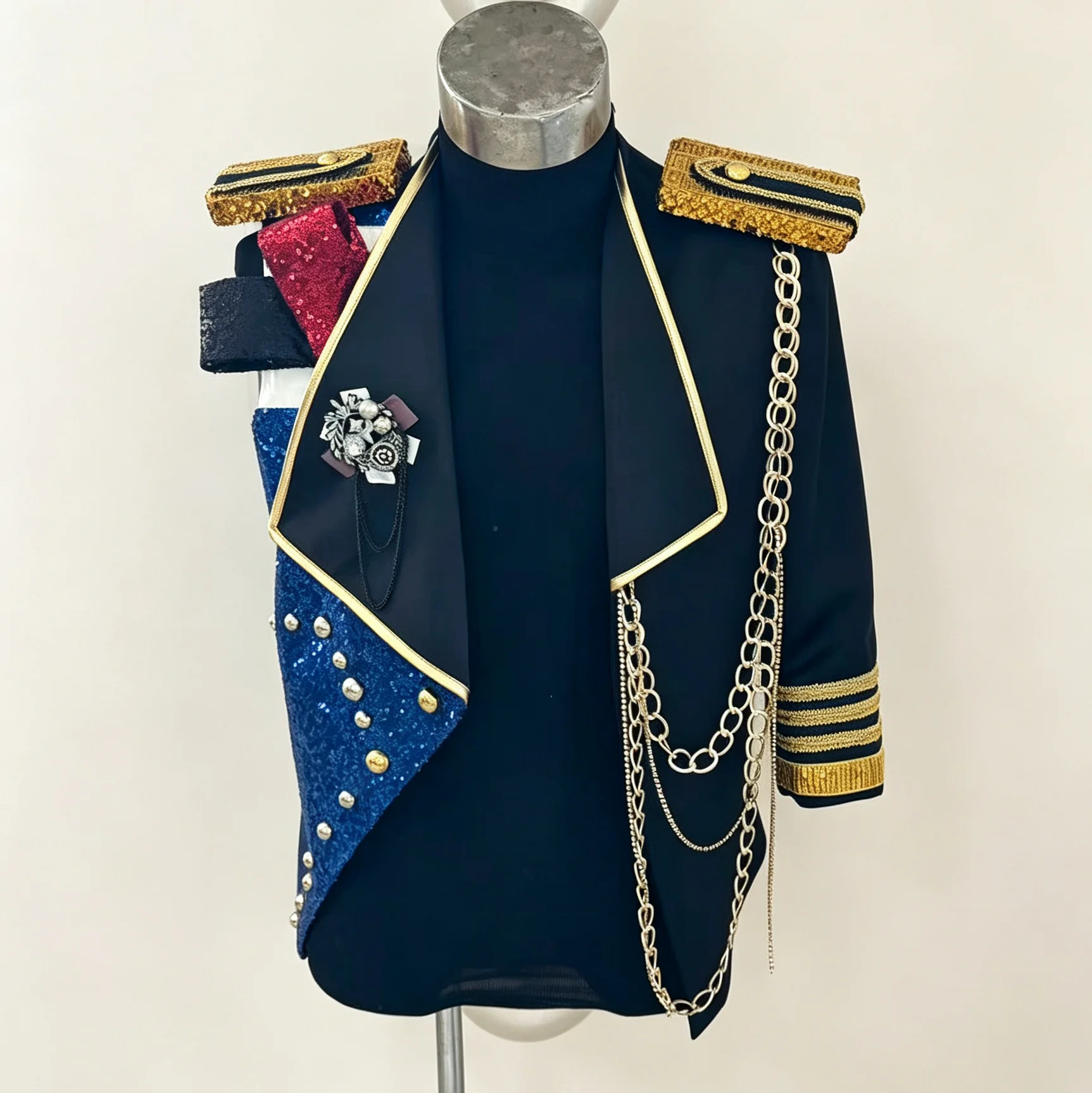 Men Women Unisex Royal style Blazer Gold Epaulet Sequin Chiain Jacket Stage Costumes for Party Kpop Dance Halloween Cosplay