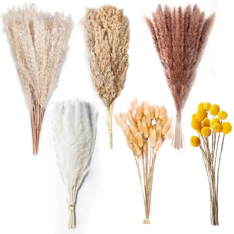 100PCS Natural Dried Pampas Grass Decor - 17.5" Fluffy Grass Bouquet - Decor Dried Flowers for Wedding Floral Room Home Party