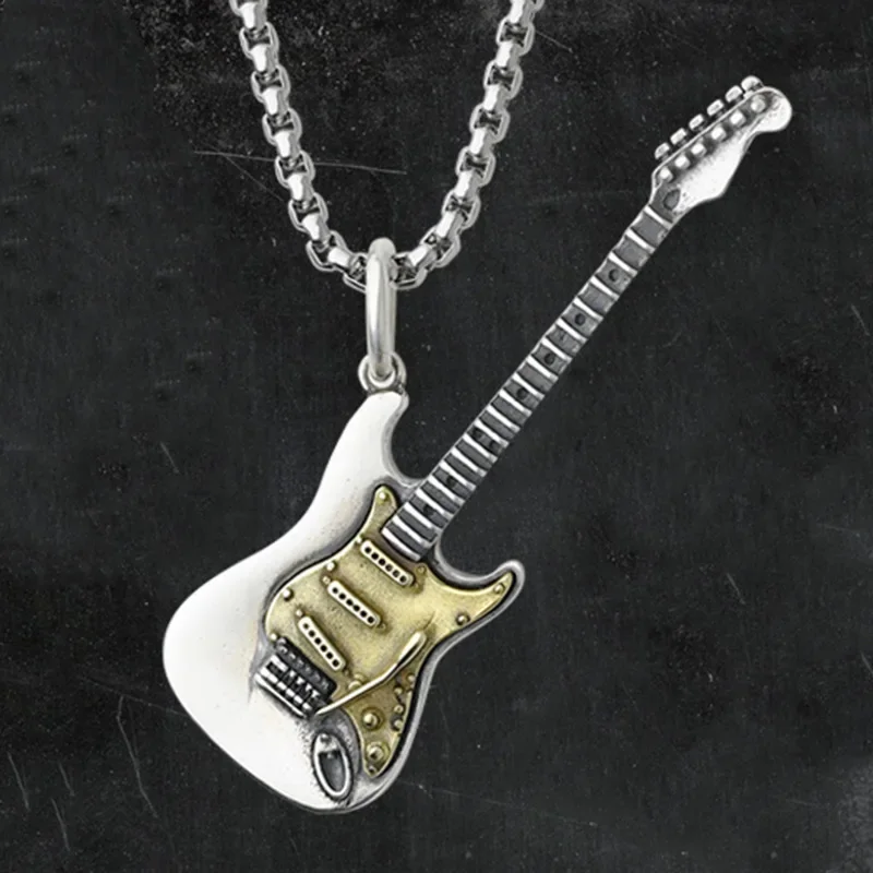 Retro Hip Hop Rock Punk Wind Electric Guitar Pendant Necklace for women and men Rings Festival Gifts Couples Jewelry Accessories