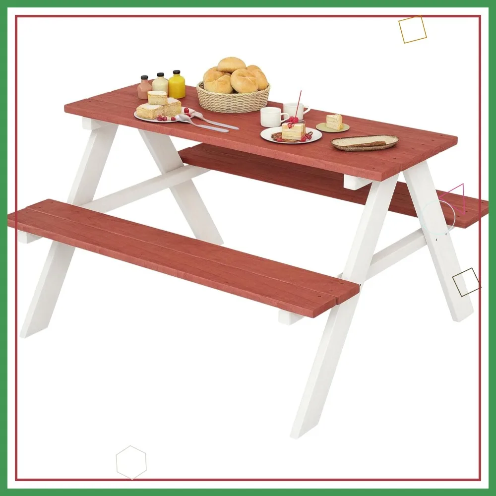 مجموعة طاولة نزهة للأطفال، أثاث خارجي خشبي للأعمار من 3 إلى 8 سنوات، ألعاب لعب في الفناء الخلفي للحديقة